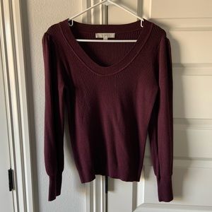 LOFT Purple Puff Sleeve Ribbed Sweater Size M